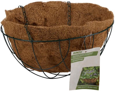 Kinzo Bloemenhangmand - Hangmand met Kokosvezel Inleg - Hangpot voor Bloemen en Planten - Hangende Bloempot - Plantenhanger Buiten - Ca. 31 x 31 x 17 cm