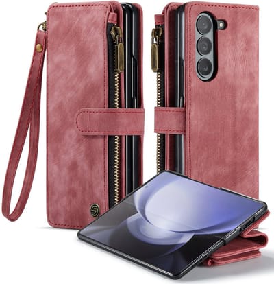 Geschikt Voor Samsung Galaxy Z Fold 6 Hoesje - Z Fold 6 Hoesje - Z Fold 6 Case - Backcover - Pu Leer - Met Polskoordje - Draadloos Opladen - Z Fold6 - Rood