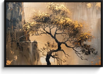 Poster in lijst - Fotolijst 120x80 cm - Posters - Boom - Goud - Landschap - Verf - Posterlijst zwart - Decoratie - Wanddecoratie woonkamer - Muurdecoratie slaapkamer