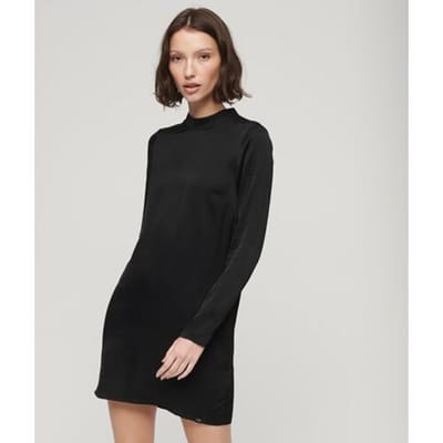 Superdry Satijnen Mini-jurk met Hoge Hals Zwart Grootte: 36