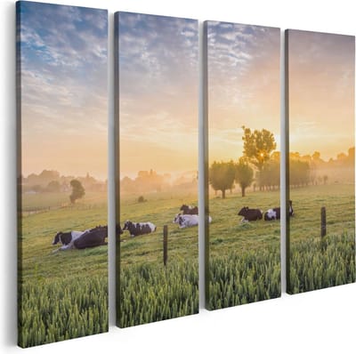 Artaza Canvas Schilderij Vierluik Koeien In De Wei Tijdens Zonsopgang - 80x60 - Foto Op Canvas - Canvas Print
