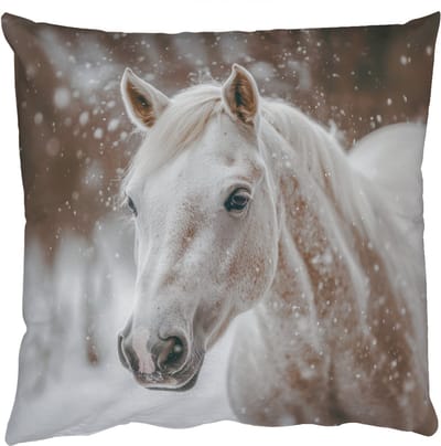 Sierkussens - Kussentjes Woonkamer - 50x50 cm - Paard - Wit - Winter - Natuur - Sneeuw - Dieren