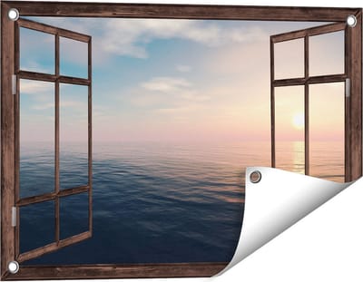Gards Tuinposter Doorkijk Zee Water tijdens Zonsondergang - 60x40 cm - Tuindoek - Tuindecoratie - Wanddecoratie buiten - Tuinschilderij