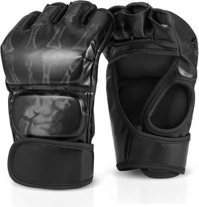 MMA Handschoenen - Vechthandschoenen - Sport Training - Vingerloos Ontwerp - 25.4 x 12.7 cm - Zwart