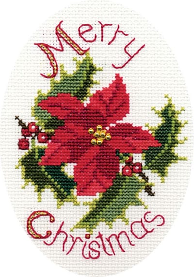 Poinsettia and Holly kerstkaart - CDX31 - Aida telpakket - Bothy Threads