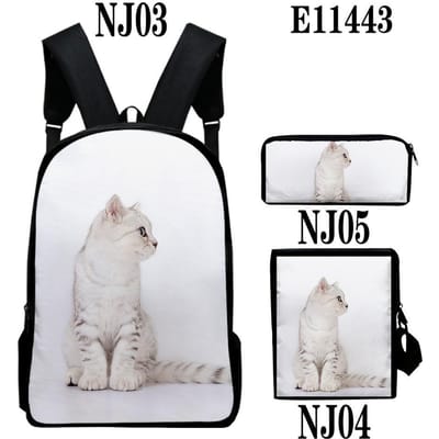 Klassiek Populair Cartoon kat 3D Print 3 stuks/Set leerling Schooltassen Laptop Dagrugzak Rugzak Schuin gedragen schoudertas Etui