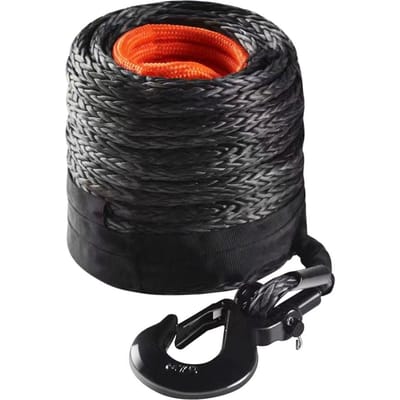 Corde Synthétique pour Treuil, 1/2 Pouce x 92 Pieds 32 000 lbs Câble Corde Synthétique pour Treuil avec Manchon de Protection + Crochet de Treuil Forgé + Sangle de Traction, Universel