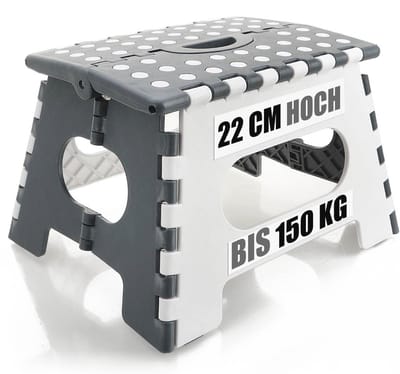 SnelShoppen - Vouwbare Stappenstoel met Rubber Stoppers - Antislip Opvouwbare Kruk - Draagkracht tot 150 kg - 34.5x27x22 cm - Wit/Grey - 1 stuk
