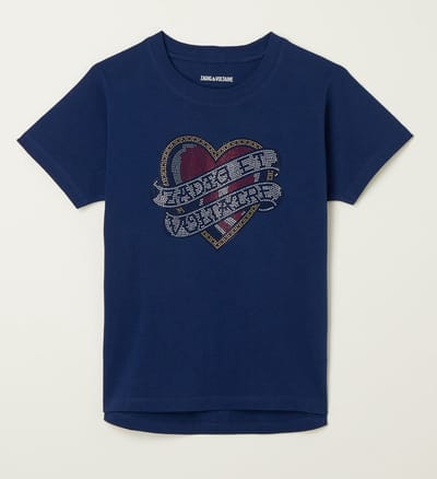 Zadig&Voltaire Kids T-shirt met print van strass - Blauw - Maat 146 (maat 10)