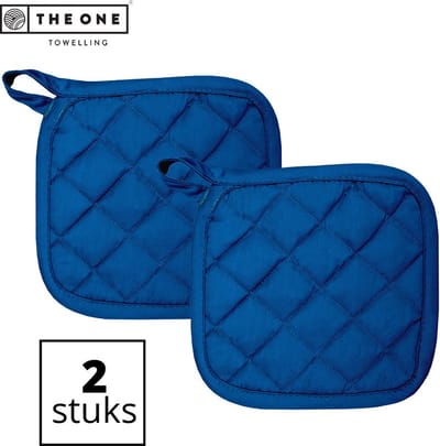 The One Towelling Pannenlappen - 21 x 21 cm - 2 Stuks - Pannenlap set - Hittebestendig - 185 gr/m2 - Katoen - Koningsblauw