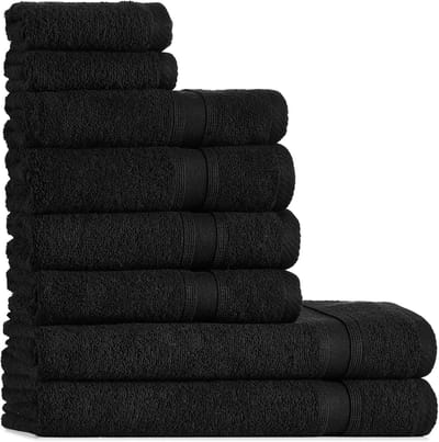 Omgoods - Handdoekenset 8-delig - 100% Katoen - Zwart - Zacht en Absorberend