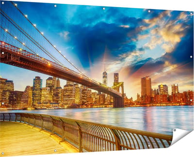 Gards Tuinposter New York Brooklyn Brug - 180x120 cm - Tuindoek - Tuindecoratie - Wanddecoratie buiten - Tuinschilderij