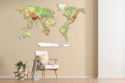 Houten Wereldkaart - Muurdecoratie Kaart - Wand Versieren - Gedetailleerd Ontwerp - 150x85 cm - Fysiek