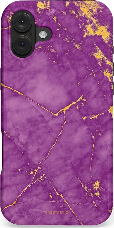 Casetastic hoesje geschikt voor Apple iPhone 16 Plus - MagSafe - Dubbellaagse bescherming - Paarse Marmer - Fashion Case - Lavendel Goud