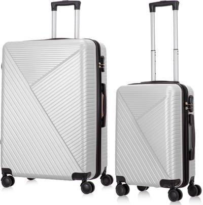 Ibiza Reiskofferset 2-delig - 39 en 93 liter - Handbagage en Ruimbagage - Zilver - Met Ingebouwd TSA Slot - Voor Vakanties en Weekendtrips