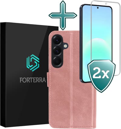 Hoesje Met 2x Screenprotector - Geschikt voor Samsung Galaxy A57 - Luxe Pasjeshouder - Flip Case - Bookcase Portemonee - Kunstleer Book Case - Flipcase Hoes - Book Cover - Walletcase - Portemonneehoes - Rosé goud