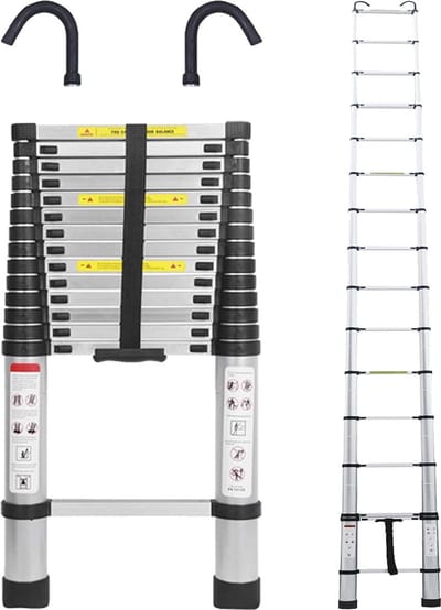 Telescopische Vouwladder 4,4 m - Multifunctionele Aluminium Ladder met Dakhaken - Veilig en Compact