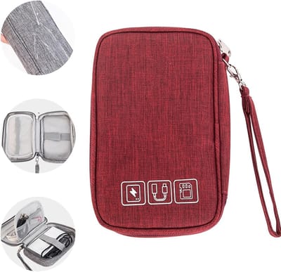 Draagbare Kabel Organizer voor Elektronische Accessoires, Oplaadkabels en Stekkers, Rood, 19 x 12 x 3.5 cm, Ideaal voor Reizen en Thuisgebruik