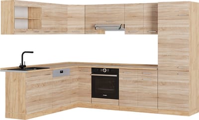 Vicco Hoekkeuken R-Line, Sonoma/Goudkleurig Eiken, 287 x 227 cm zonder werkblad