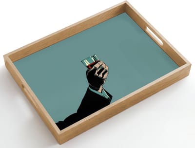 Dienblad hout 50x35 cm - Schootdienblad - Arm - Glas - Pak - Blauw - Borrelplank rechthoek - Plateau dienbladen