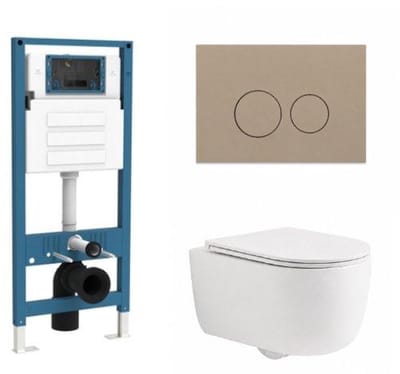 QeramiQ Dely Swirl Toiletset - inbouwreservoir Qeramiq Flush - slim zitting - kunststof taupe bedieningsplaat - ronde knoppen - mat wit