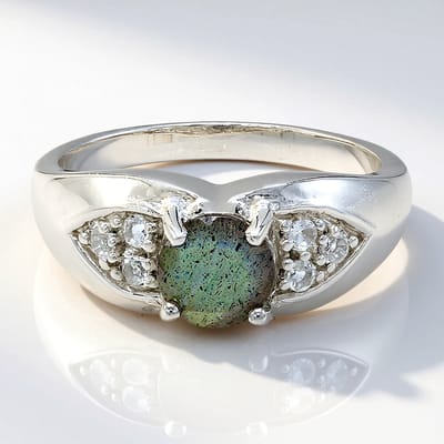 Cavill - Zilveren Ring met Spectroliet 0,76 ct en Witte Topaas 0,22 ct - 925 Sterling Zilver - Modern Elegant - Damesring Maat 17
