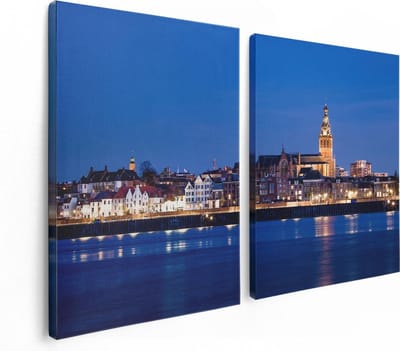 Artaza Canvas Schilderij Tweeluik Nijmegen Skyline met de Waal Rivier - 120x80 - Foto Op Canvas - Canvas Print