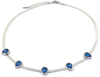 Ketting - Zirkonia Druppel - RVS - Lengte 39-44 cm - Zilverkleurig en Blauw
