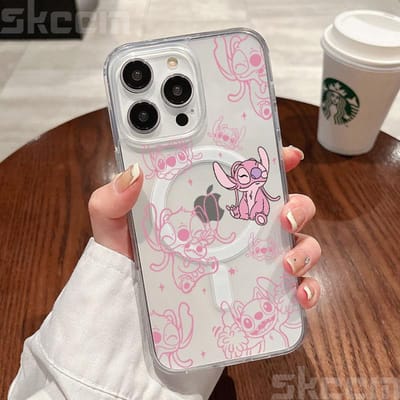 Disney Stitch en Angel Transparant Telefoonhoesje Voor iPhone 16 Pro Max 15 14 Plus 11 12 13 X XR XS Voor Magsafe Draadloze Oplaadhoes iPhone 13