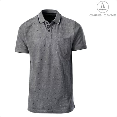 Chris Cayne heren poloshirt - M - blauw - two tone - gemeleerd - kleine print - borstzak - luxe polo - 100 % Katoen - jacquard kraag