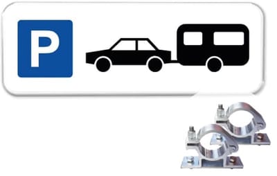 Parkeerbord Caravans - Weerbestendig Aluminium - 40x15 cm - Bevestiging: Met paalbeugels Ø48mm