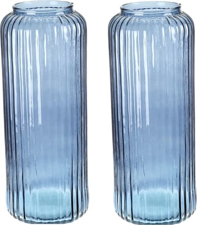 Excellent Houseware glazen vaas / bloemen vazen - 2 st - blauw - 15 x 37 cm