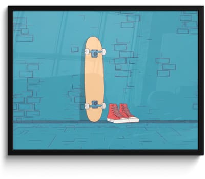 Poster in lijst - Fotolijst 80x60 cm - Posters - Skateboard - Gympen - Rood - Minimalistisch - Posterlijst zwart - Decoratie - Wanddecoratie woonkamer - Muurdecoratie slaapkamer - Kerstversiering - Kerstdecoratie voor binnen - Kerstmis