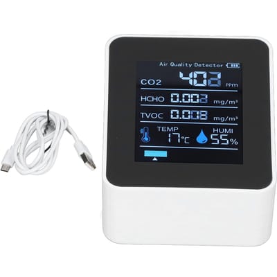 Moniteur de Qualité de l'Air 5 en 1 Application Bluetooth Détecteur de Dioxyde de Carbone Charge USB TVOC Température black