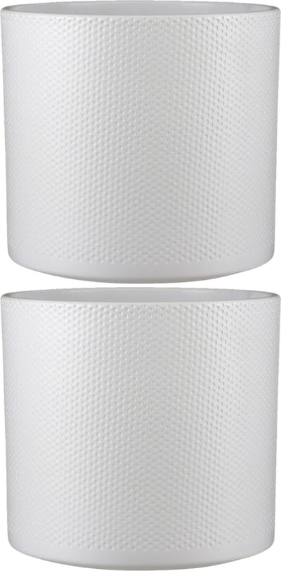 Mica Decorations Bloempot - 2x stuks - wit - relief - keramiek - D26 x H28 cm - plantenpotten binnen