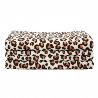 Bellatio design Fleece dekentjes - met dierenprint - bruine luipaard print - 120 x 160 cm - warme plaid