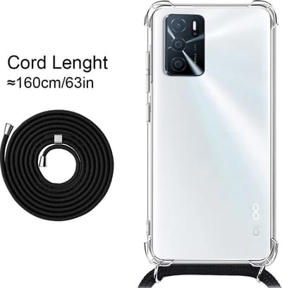 Hoesje Geschikt voor Oppo A16 / A16s Hoesje transparant silicone met Koord - Hoesje Geschikt voor Oppo A16/A16S/A54S/A55 5G hoesje met koord - hoesje Hoesje Geschikt voor Oppo A54S/A55 5GA94 met koord draagkoord TPU backcover - Zwart