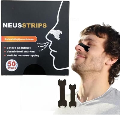 Neusstrips Tegen Snurken Extra Sterk – 50 Stuks | Hypoallergeen Neuspleister Ademhaling Sport & Slaap – Zwart