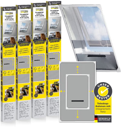 EASYmaxx Insect Protect Vliegengaas, telescopisch, voor raam en geïntegreerd net, dakraam, insectenbescherming, zonder boren, 63 x 93 cm, tot 100 x 160 cm, wit, 4 stuks