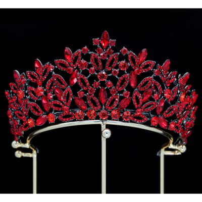 Europese en Amerikaanse Barok Bruidskroon Tiara Rode Kristal Legering Geëlektroplateerd Bruiloft Haarband Haaraccessoires brown