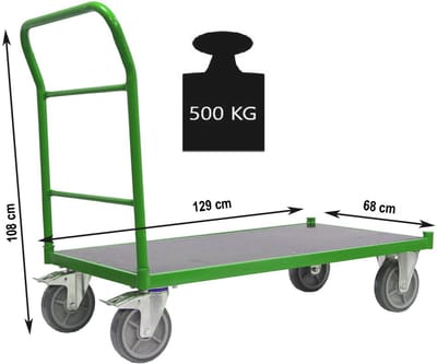 TRUTZHOLM XL Platformwagen 500kg - Transportwagen 119x59cm - Heavy Duty Industriële Magazijnwagen Pakketwagen Handwagen