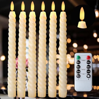 6 Stuks LED Staafkaarsen Met Timer En Afstandsbediening Flikkerende Kaarsen Ivoor Kleur Batterij Gestoeld Voor Halloween Kerst Bruiloft Feest En Kamerdecoratie