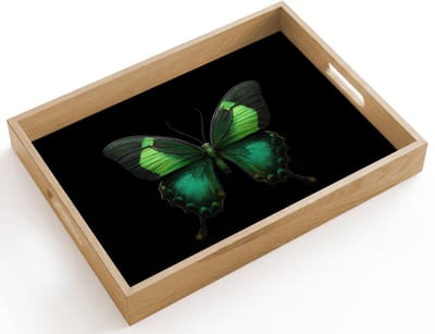 Dienblad hout 40x30 cm - Schootdienblad - Vlinder - Groen - Opvallend - Borrelplank rechthoek - Plateau dienbladen