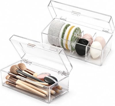 Makeup tafel organiser set van 2 - stapelbare transparante ladeboxen - elegant en duurzaam - SnelShoppen