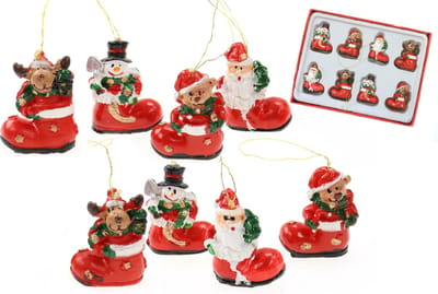 Kersthangers/kerstornamenten -kerst figuren in laars -16x st- kunststof -3,5 cm