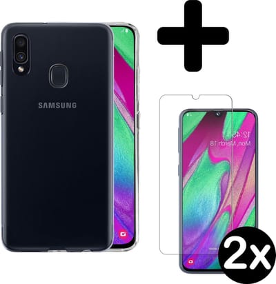 Hoesje - Met 2x Screenprotector - Geschikt voor Samsung Galaxy A40 - Sterk & Shockproof - Telefoon Hoes - Back Cover - Siliconen Case - Telefoonhoes - Transparant