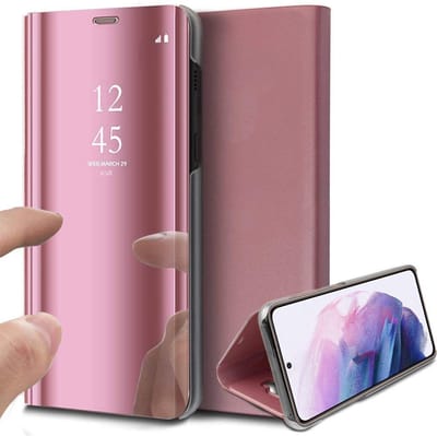 Hoesje geschikt voor Samsung Galaxy S21 FE - Book Case Spiegel Wallet Cover Hoes Roségoud