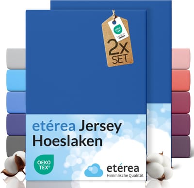 etérea Jersey hoeslaken 2-pack 140x200-160x200 cm (hoek 25 cm) 100% katoen - Blauw