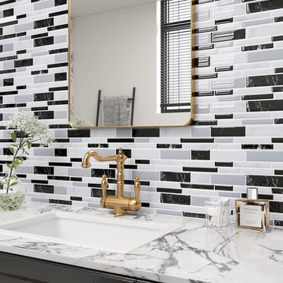 Marmeren 3D Wandtegels - Zelfklevende Vinyl Stickers voor Badkamer en Keuken - Waterbestendige Tegels in Grijs en Zwart - 34 Stuks van 30.5 x 30.5 cm