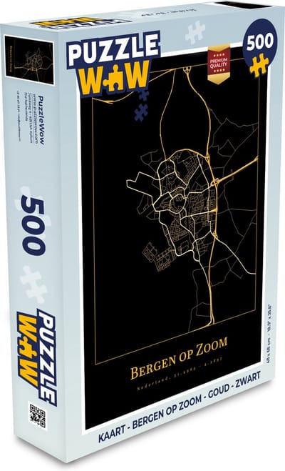 Puzzel Kaart - Bergen op Zoom - Goud - Zwart - Legpuzzel - Puzzel 500 stukjes